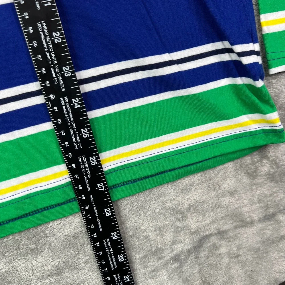 Polo Ralph Lauren Hooded T-Shirt Mens XL Blue Green Striped Long Sleeve Cotton